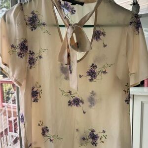 One Clothing Cream Floral Tie-Neck Blouse